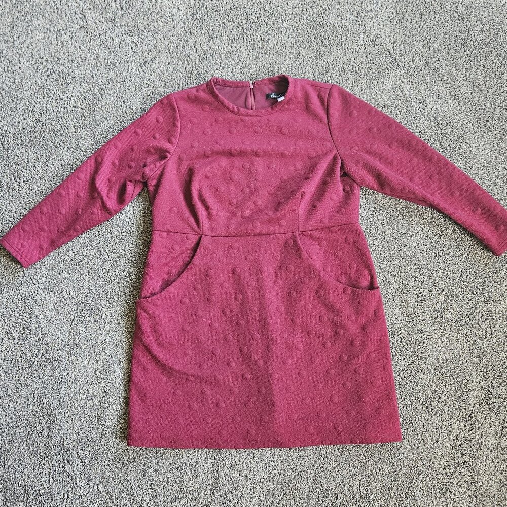 Women's Hutch Dress in Burgundy back zipper with pockets